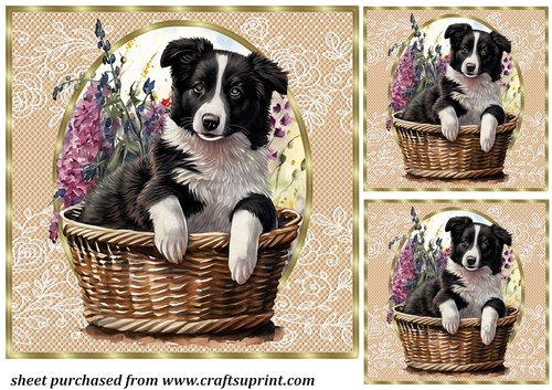3 Floral pup in basket card front/toppers 2