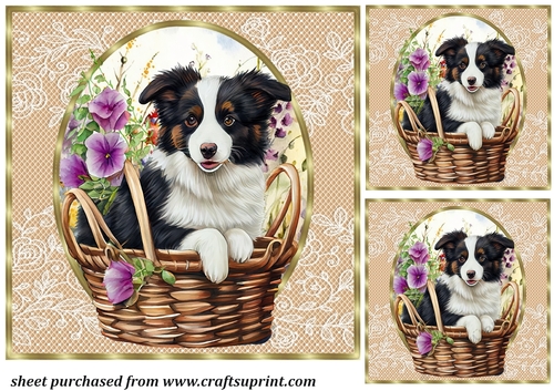 3 Floral pup in basket card front/toppers 3