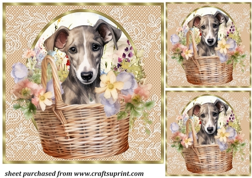 3 Floral pup in basket card front/toppers 9