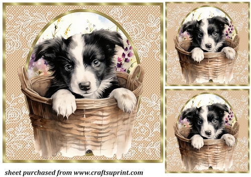 3 Floral pup in basket card front/toppers 10