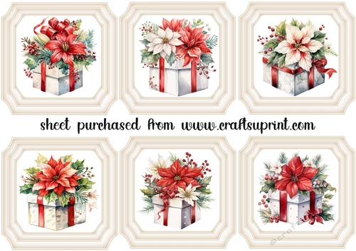 6 Christmas poinsettia present toppers