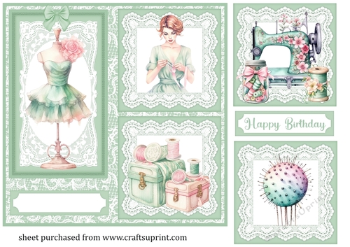Green lace 3 panel sewing themed card front 3