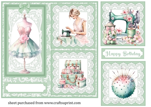 Green lace 3 panel sewing themed card front 4