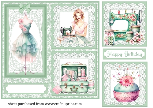 Green lace 3 panel sewing themed card front 5