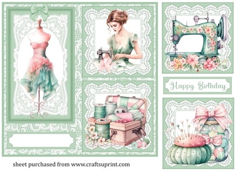 Green lace 3 panel sewing themed card front 6