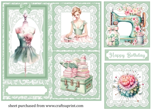 Green lace 3 panel sewing themed card front 7