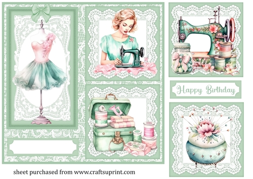 Green lace 3 panel sewing themed card front 8