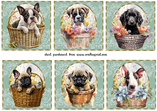 6 Floral pup in basket toppers 3