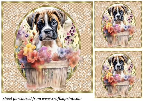 3 Floral pup in basket card front/toppers 15
