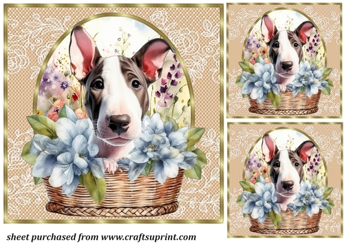 3 Floral pup in basket card front/toppers 18