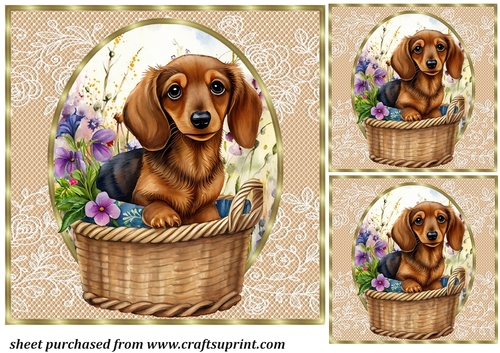 3 Floral pup in basket card front/toppers 19