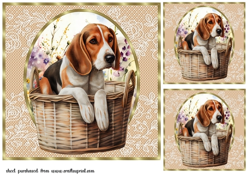 3 Floral pup in basket card front/toppers 20