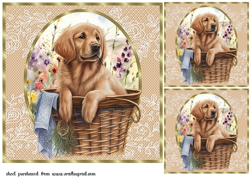 3 Floral pup in basket card front/toppers 21
