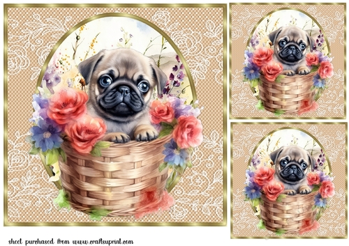 3 Floral pup in basket card front/toppers 23