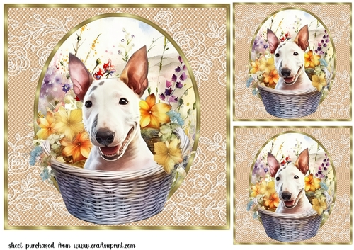 3 Floral pup in basket card front/toppers 24