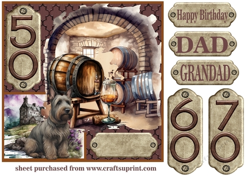 Age 50/60/70 Scottish Terrier and whisky card front