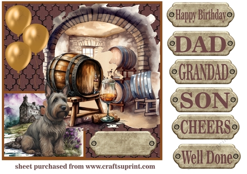 Multi sentiment Scottish terrier and whisky card front
