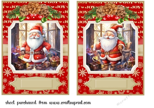Two 7 x 5 (aprox) Santa and presents card fronts