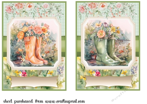 Two 7 x 5 (aprox) Floral welly card fronts