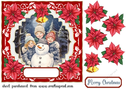 Kids building snowman card front 1