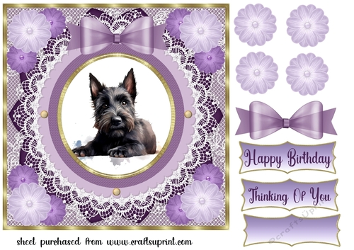 Purple framed Scottish terrier card front 1