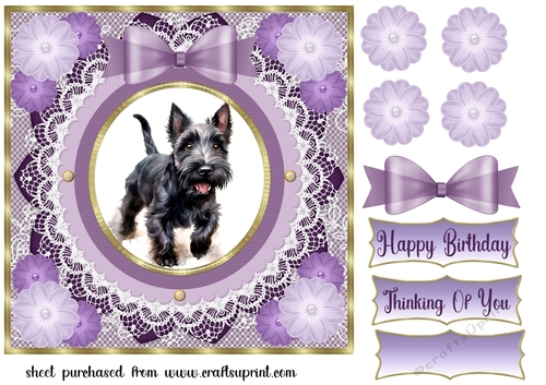 Purple framed Scottish terrier card front 2