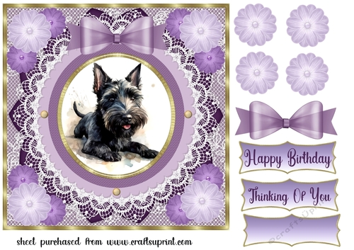 Purple framed Scottish terrier card front 3