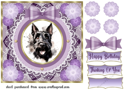 Purple framed Scottish terrier card front 10