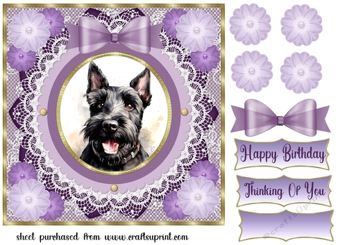 Purple framed Scottish terrier card front 12