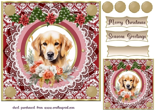 Red floral Christmas dog card front 3