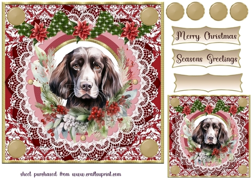 Red floral Christmas dog card front 5