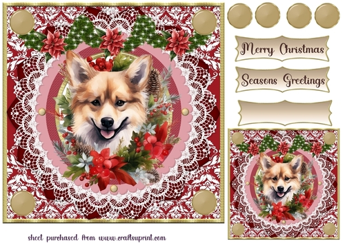 Red floral Christmas dog card front 6