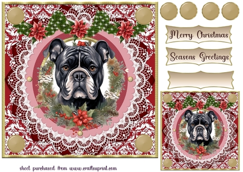 Red floral Christmas dog card front 8