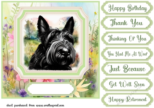Multi sentiment floral Scottish terrier card front 1