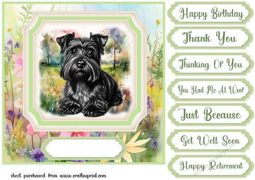 Multi sentiment floral Scottish terrier card front 2