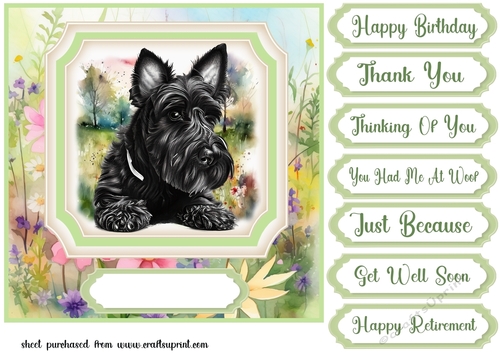 Multi sentiment floral Scottish terrier card front 3