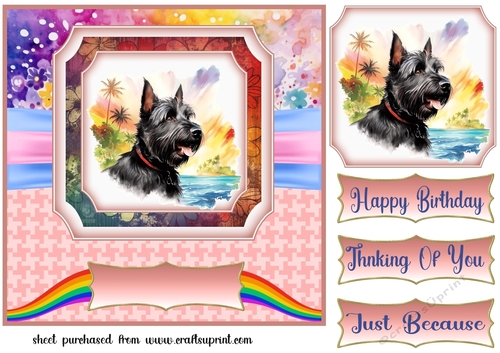 Rainbow Scottish terrier card front 1
