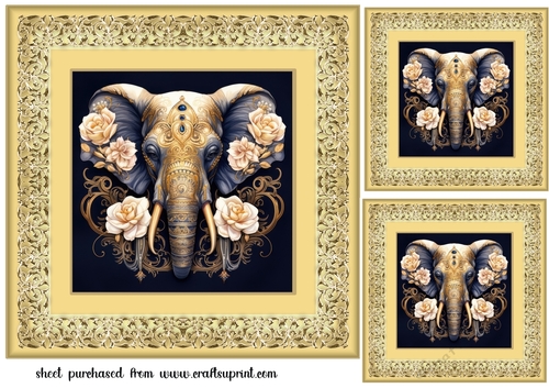 3 Ornate elephant card front/toppers 1
