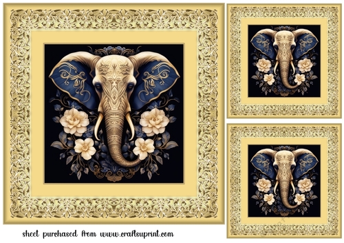 3 Ornate elephant card front/toppers 2