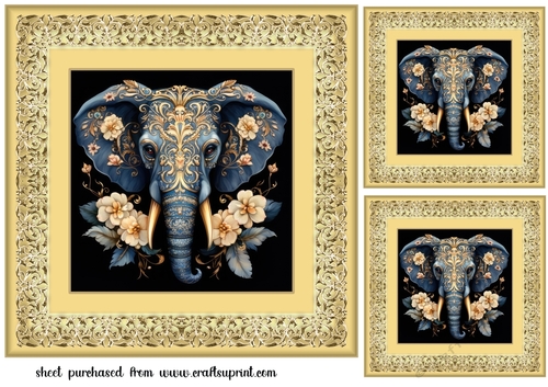 3 Ornate elephant card front/toppers 3