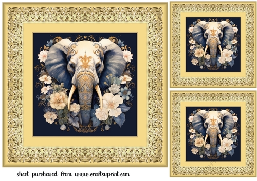 3 Ornate elephant card front/toppers 6
