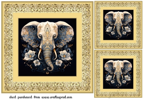 3 Ornate elephant card front/toppers 7
