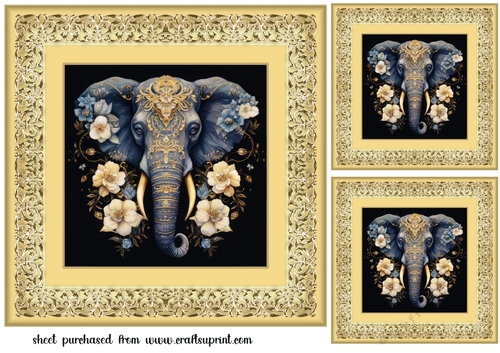 3 Ornate elephant card front/toppers 8