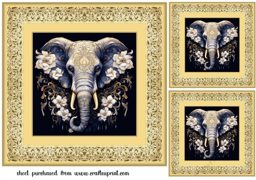 3 Ornate elephant card front/toppers 9