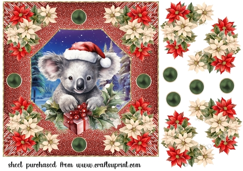 Poinsettia koala card front 1