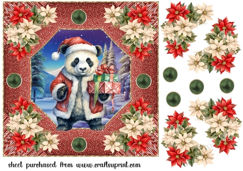Poinsettia panda card front 2