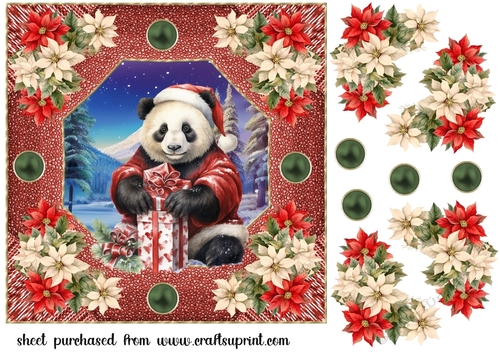 Poinsettia panda card front 3