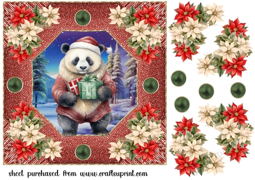 Poinsettia panda card front 4