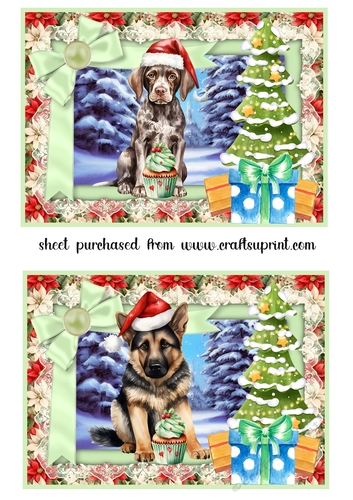 2 5x7 aprox Pups Christmas treat card fronts/toppers 2