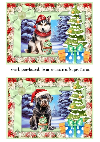 2 5x7 aprox Pups Christmas treat card fronts/toppers 3